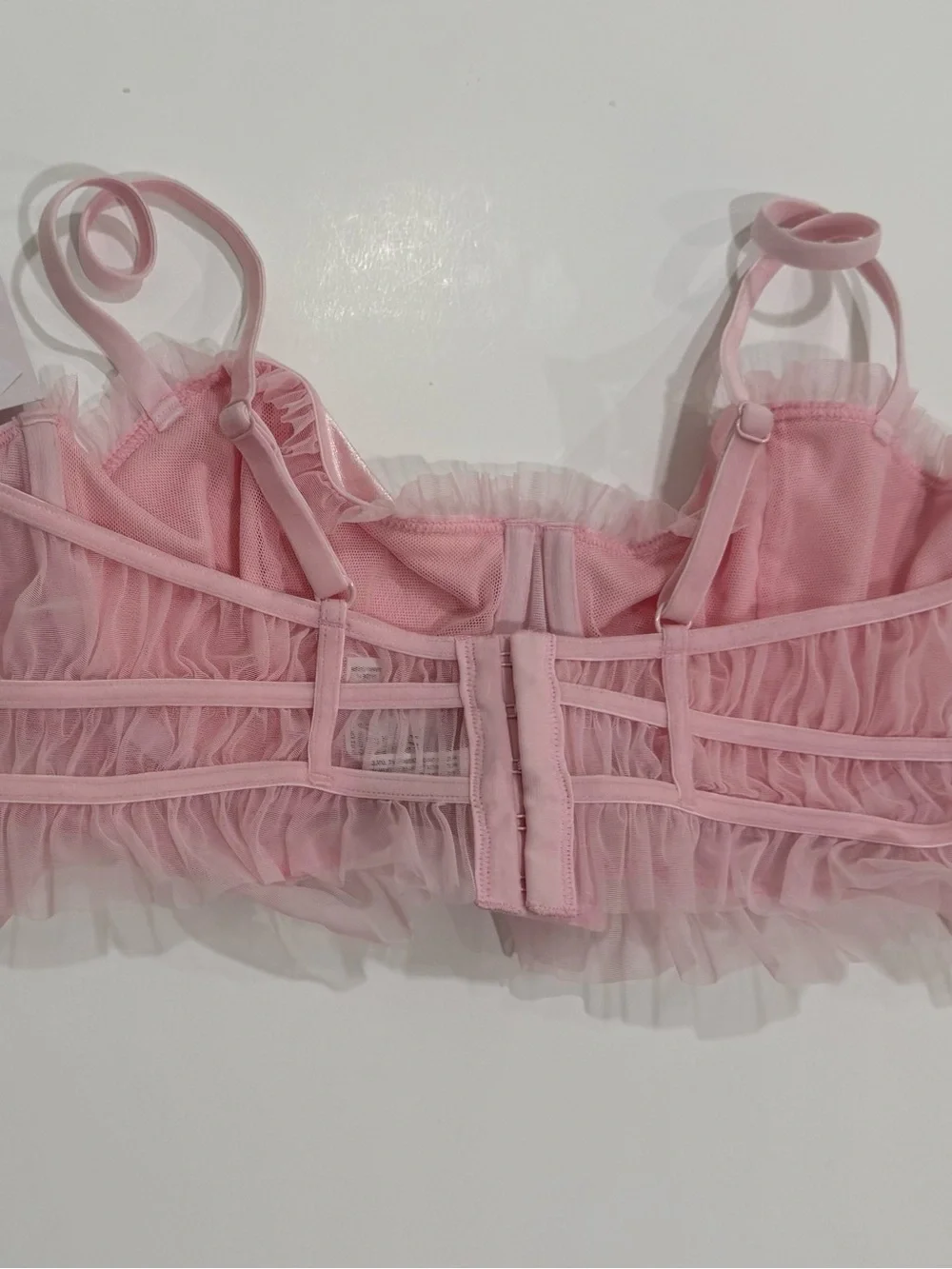 NWT Auden Pink Satin Mesh Ruffle Underwire Bralette Corset Top Size Large - Picture 3 of 8